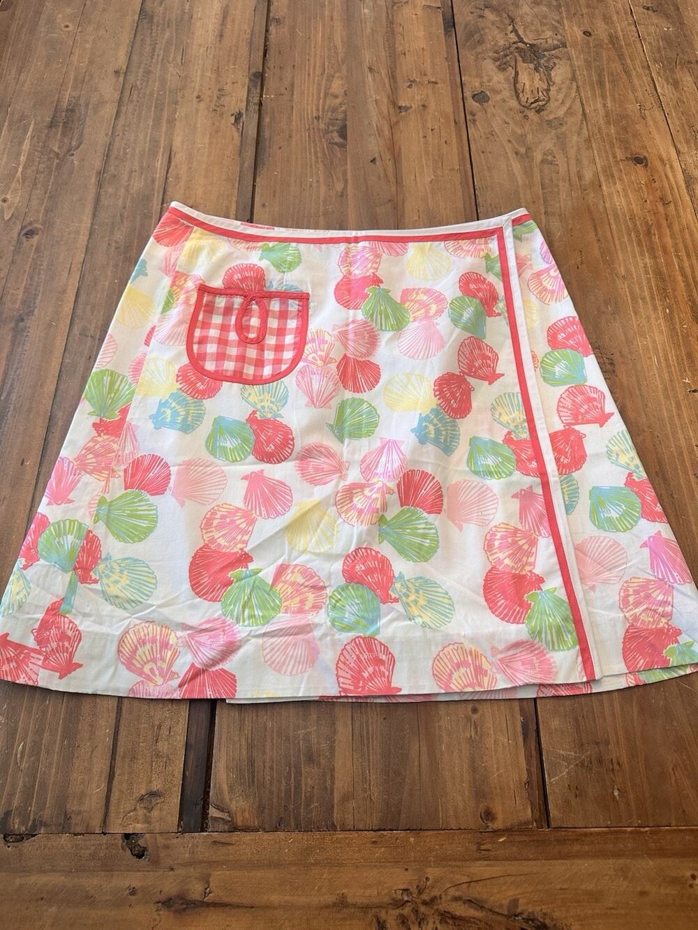Lilly Pulitzer Vintage Wrap Skirt Size 4 Clam Shells Gingham Pocket Mini Coastal